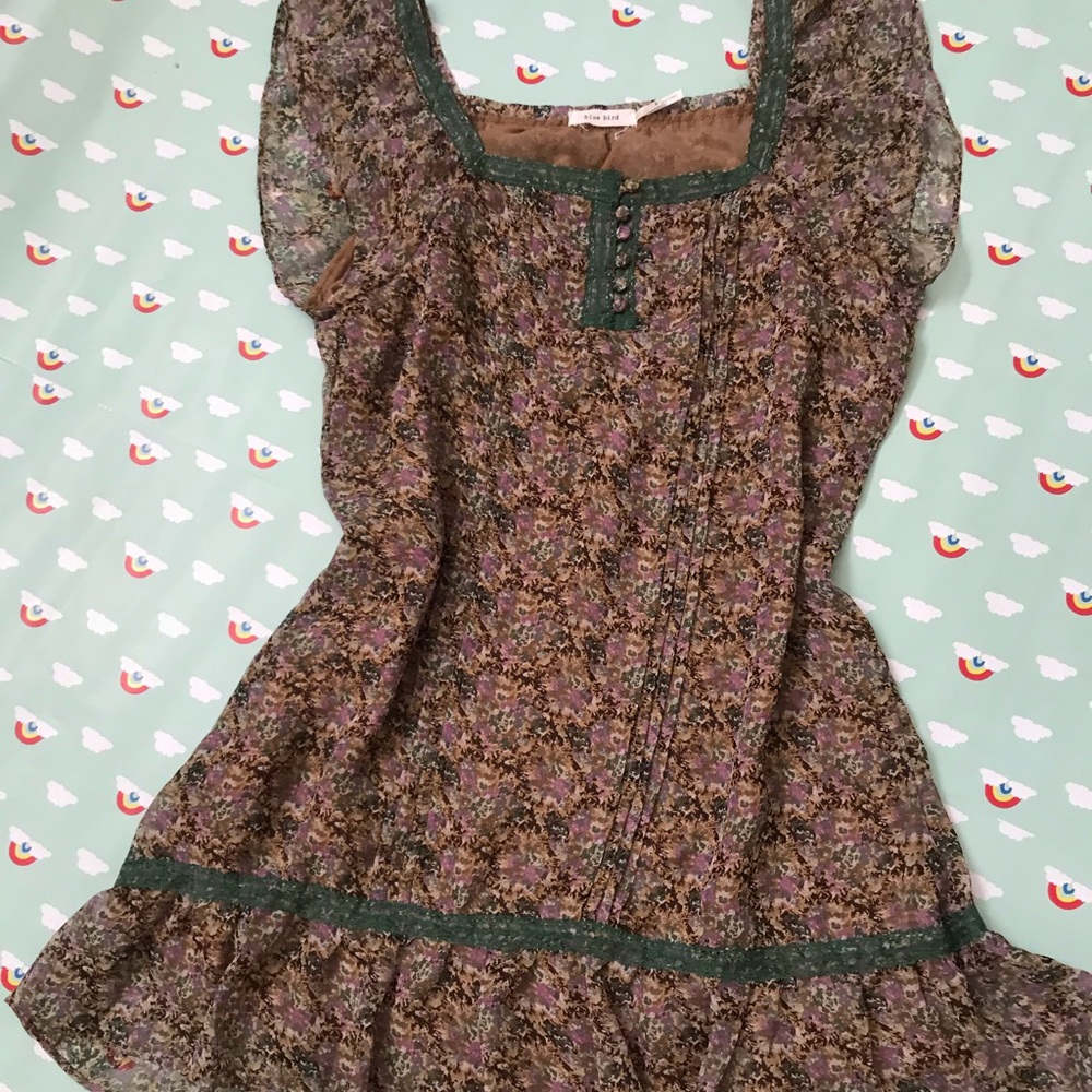 Blue bird sleeveless dress